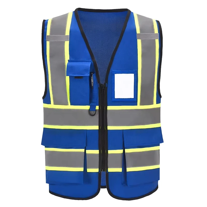 ANSI Class 2 High-Visibility Reflective Safety Vest with Multi-Pockets and Adjustable Fit for Construction