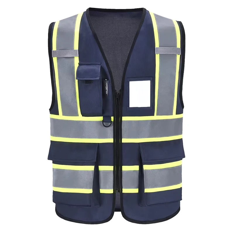 ANSI Class 2 High-Visibility Reflective Safety Vest with Multi-Pockets and Adjustable Fit for Construction