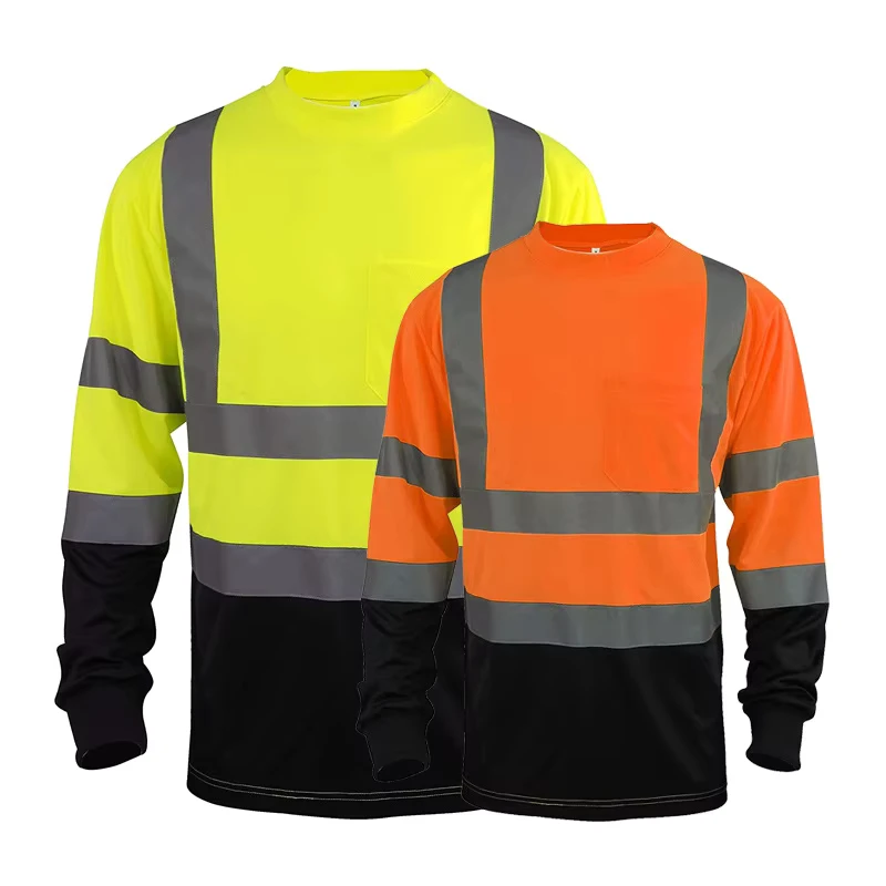 ANSI Class 2 Men's Hi Vis Safety Construction Shirt High Visibility Long Sleeve Reflective T Shirts