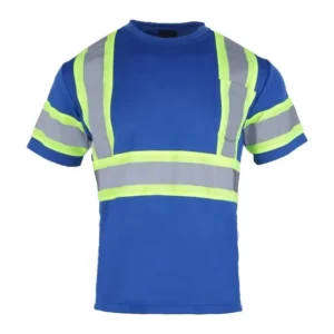 ANSI Class 2 Reflective Customizable Polyester Dry Fit Hi Vis Safety Shirts Blue Short Sleeve High Visibility With Logo Support