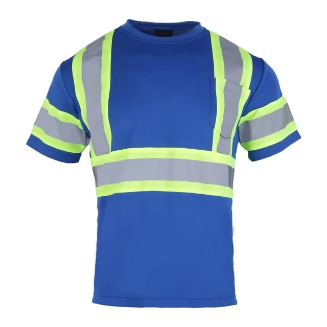 ANSI Class 2 Reflective Customizable Polyester Dry Fit Hi Vis Safety Shirts Blue Short Sleeve High Visibility With Logo Support