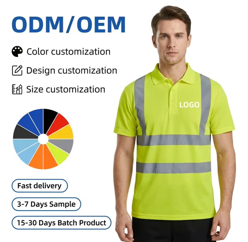 ANSI Class 2 Reflective Safety Polo Shirt Hi Vis Bird Eye Mesh Workwear Breathable Quick Dry Construction Uniform