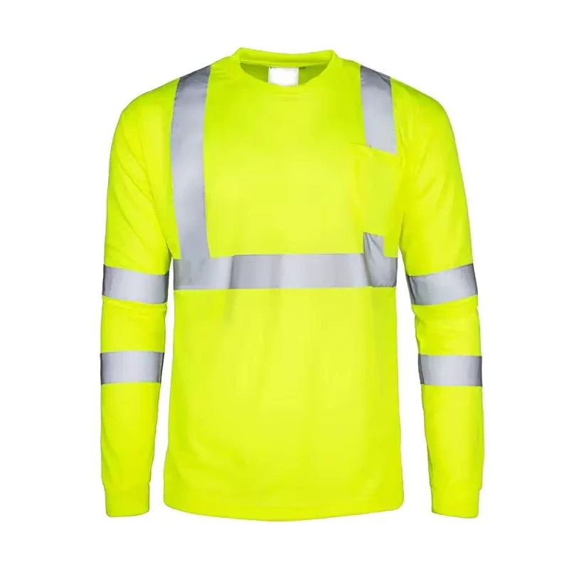 ANSI Class 3 Fluorescent Yellow Construction Engineer Safety Vest Customizable Logo Long Sleeve Hi Vis Shirt Reflective Work