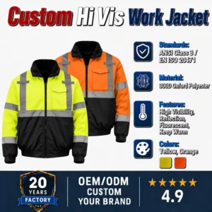 ANSI Class 3 Hi Vis Bomber Jacket Waterproof Insulated Safety Clothing Reflective Winter Work Jacket for Construction