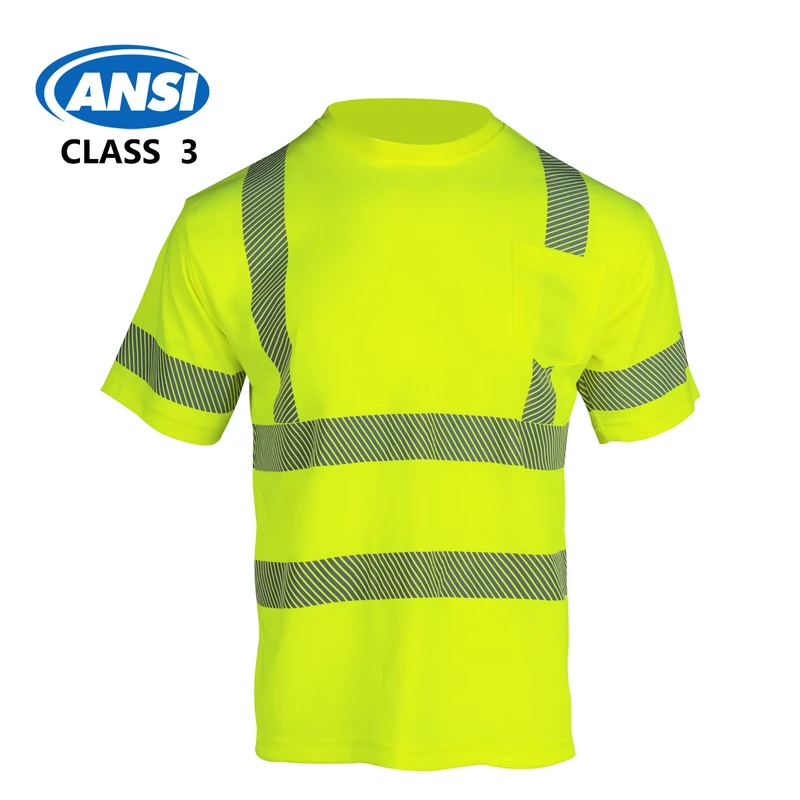 ANSI Class 3 Hi Vis Breathable T Shirt Custom Logo Reflective Safety Workwear with Waterproof Feature Type R