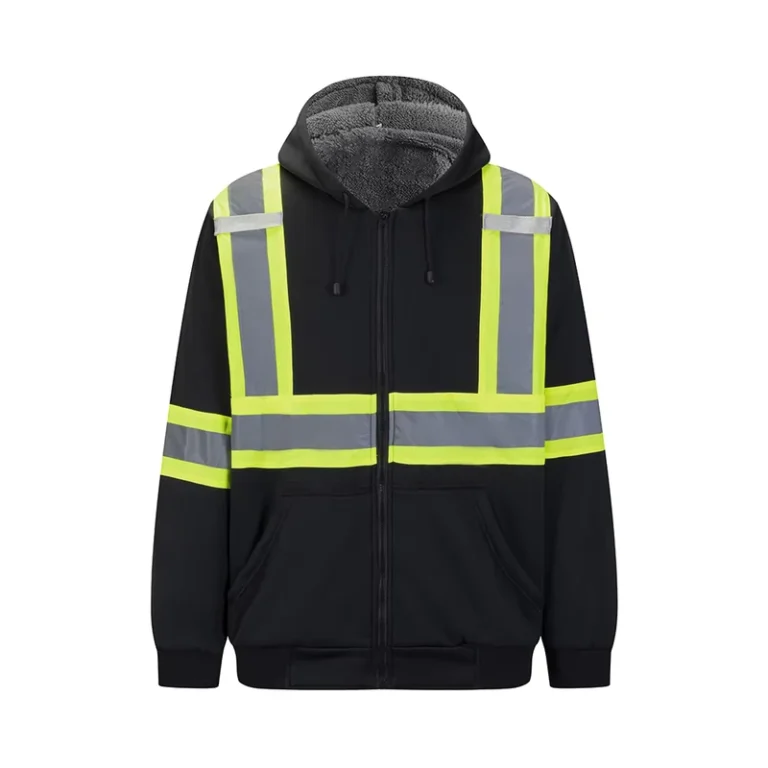 ANSI-Class-3-Hi-Vis-Hoodie-OEM-Safety-Workwear-Black-High-Visibility-Sweaters-Full-Zip-Fleece-Hooded-Work-Safety-Hoodie