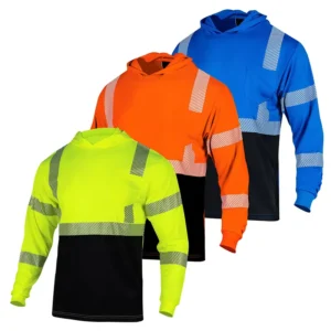 ANSI Class 3 Hi Vis Orange Polyester Hoodie Breathable Long Sleeve Reflective Safety Work Shirts for Construction Workwear