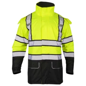 ANSI Class 3 Hi Vis Reflective Safety Clothing High Visibility Outdoor Waterproof Construction Rain Jacket With Hooded