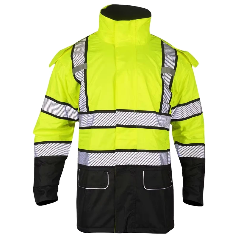 ANSI Class 3 Hi Vis Reflective Safety Clothing High Visibility Outdoor Waterproof Construction Rain Jacket With Hooded