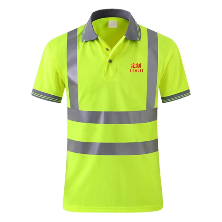 ANSI Class 3 Hi Vis Reflective Safety Clothing Short Sleeve Men Polo Shirt Custom Logo for Outdoor Road Construction