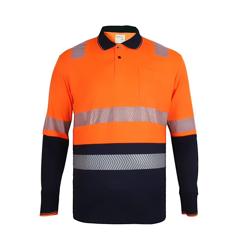 ANSI Class 3 Hi Vis Reflective Waterproof LED Flash Work Wear Long Sleeve Polo Shirt for Men Women Breathable Cotton