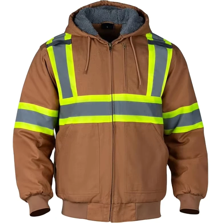 ANSI Class 3 Hi Vis Reflective Work Jacket 100% Cotton Canvas Fleece Lined Waterproof Winter Construction Coat