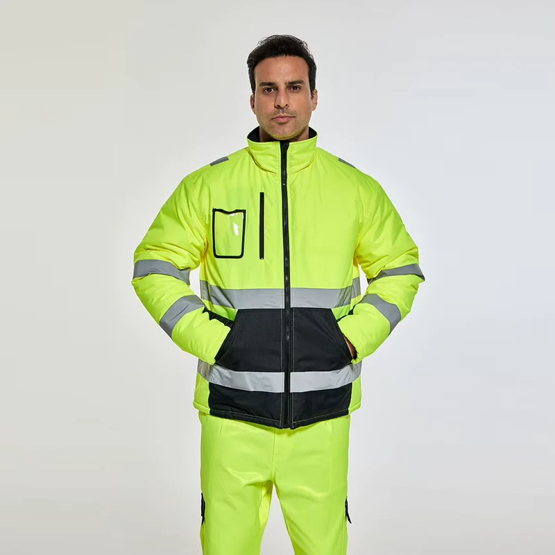 ANSI Class 3 Hi Vis Safety Jacket Multi Pocket Utility Jacket Waterproof Oxford Reflective Construction Workwear