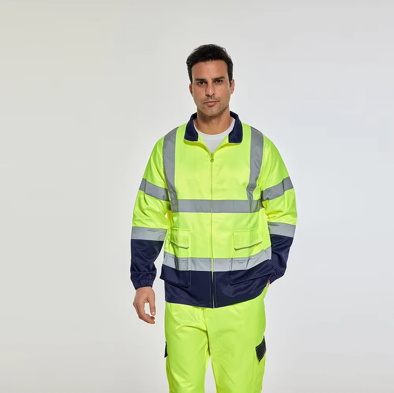 ANSI Class 3 Hi Vis Safety Jacket Waterproof Oxford Zipper Jacket for Construction Traffic Duty