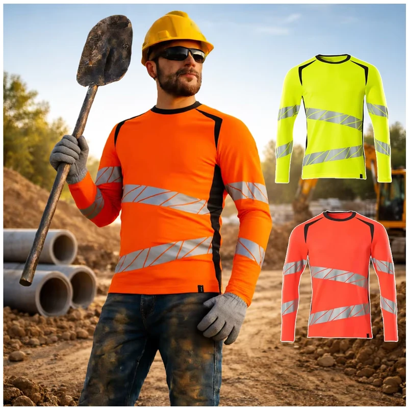 ANSI Class 3 Hi Vis Safety Work Sweatshirt High Visibility Long Sleeve Construction Shirt with Segmented Reflective Strips