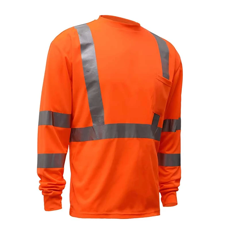 ANSI Class 3 Hi Vis T Shirt Custom Long Sleeve 100% Polyester Birdeye Mesh Safety Reflective Construction T shirt