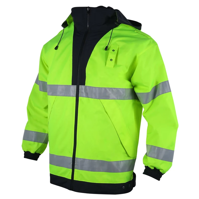 ANSI Class 3 High Visibility Winter Work Safety Waterproof Reflective Reversible Jackets Made Polyester Customizable Logo