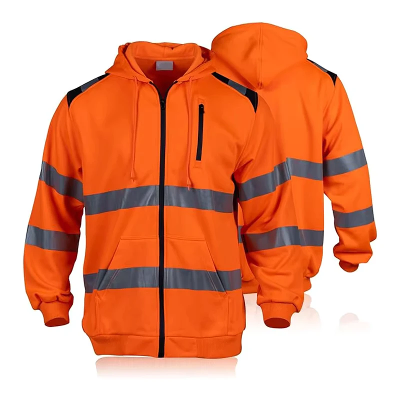 ANSI Class 3 Reflective Fleece Thermal Hoodie Detachable Hi Vis Safety Sweatshirt with Customizable Logo Polyester Material