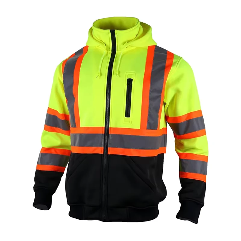 ANSI Class 3 Reflective Fleece Thermal Hoodie With Detachable Hood Hi Vis Safety Sweatshirt Polyester Customizable Logo Support