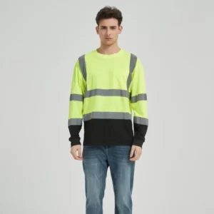 ANSI Class 3 Reflective LED Flash Safety T Shirt Hi Vis Orange 100% Polyester Long Sleeve for Men Custom Logo Support Work