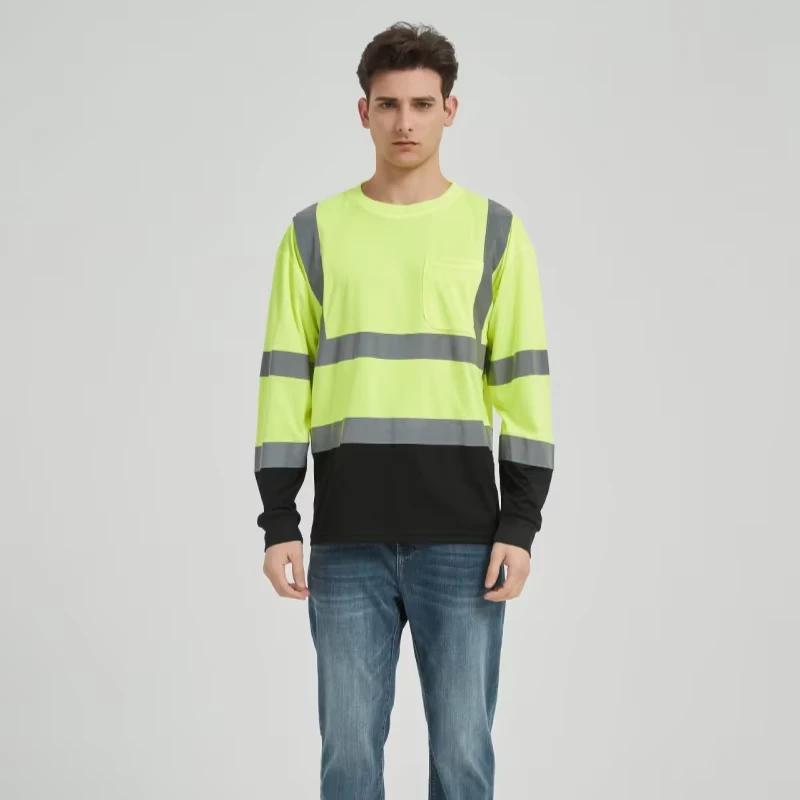 ANSI Class 3 Reflective LED Flash Safety T Shirt Hi Vis Orange 100% Polyester Long Sleeve for Men Custom Logo Support Work