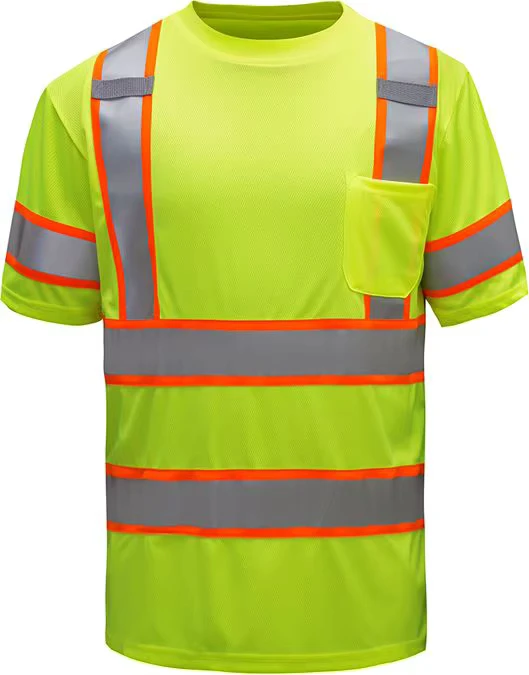ANSI Class 3 Two Tone Hi Vis Lime Short Sleeve T shirt Men's Hi Vis Work Shirts
