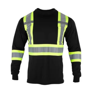 ANSI ISEA 107 Class 1 Mesh Breathable Reflective Safety Clothing Long Sleeve Black Hi Vis Shirts
