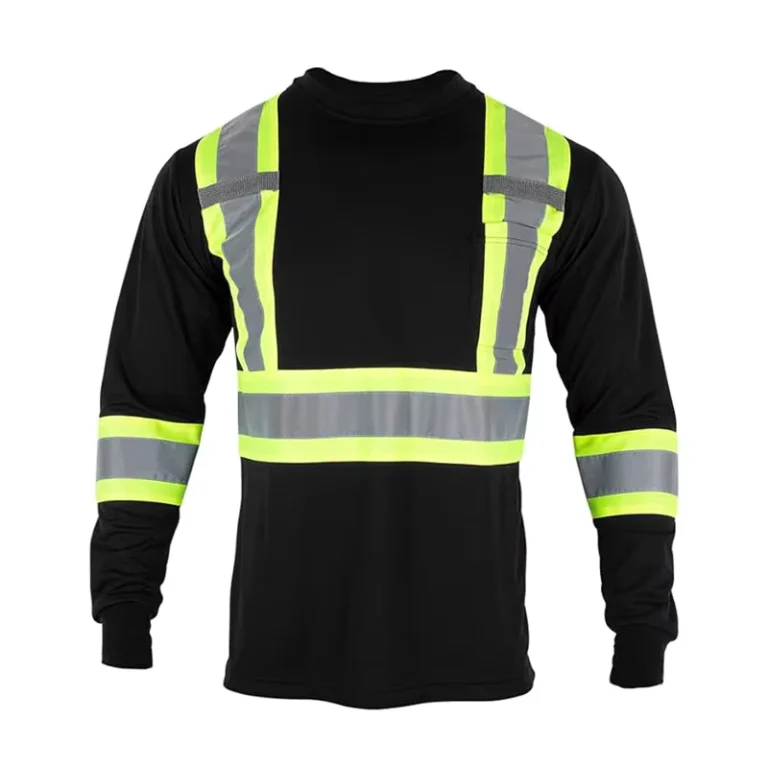 ANSI-ISEA-107-Class-1-Mesh-Breathable-Reflective-Safety-Clothing-Long-Sleeve-Black-Hi-Vis-Shirts