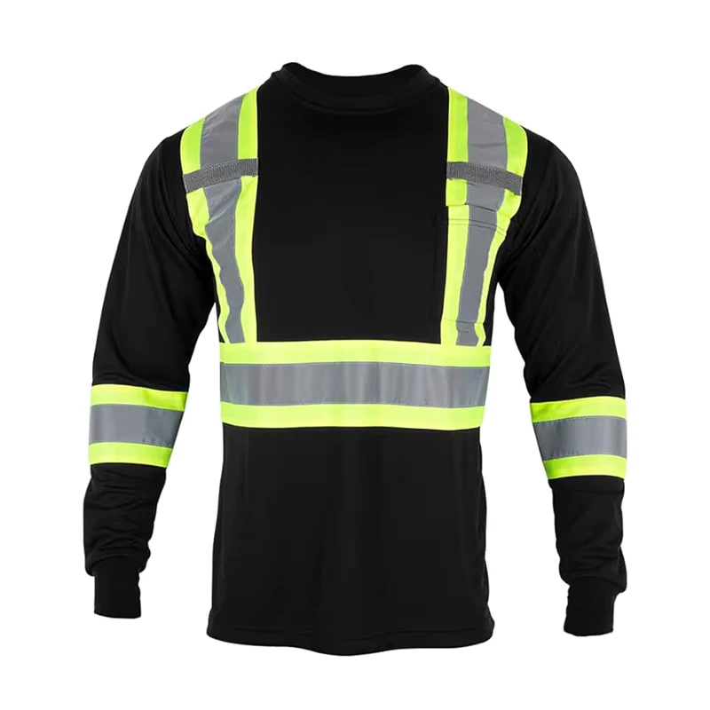 ANSI ISEA 107 Class 1 Mesh Breathable Reflective Safety Clothing Long Sleeve Black Hi Vis Shirts