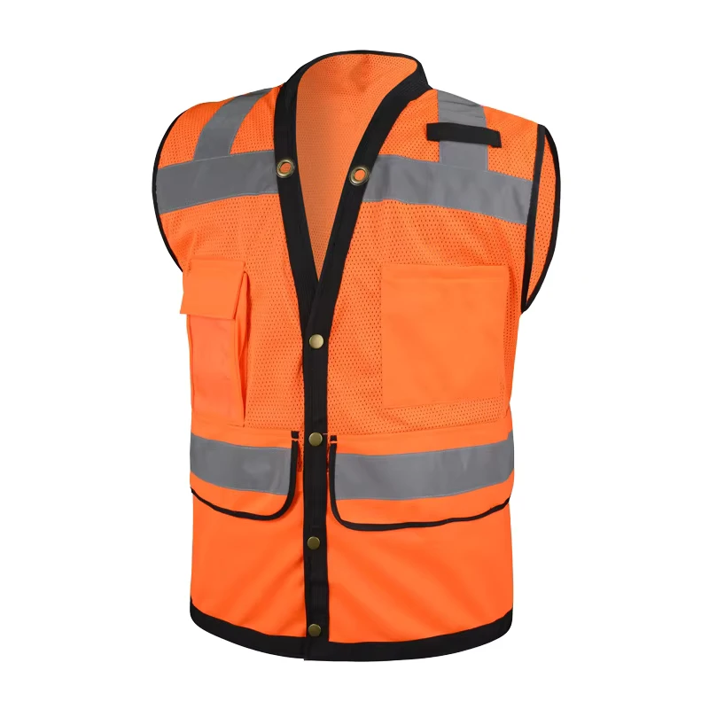 ANSI ISEA 107 Class 2 Polyester DTY High Visibility Reflective Safety Vest with 8 Pockets Custom Logo