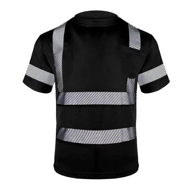 ANSI ISEA 107 Customized Logo Breathable Black High Visibility Quick Drying Reflective Safety T Shirts in Stock