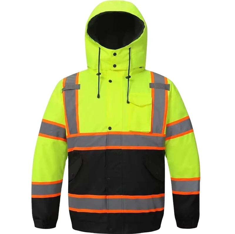 ANSI ISEA Class 3 Windproof Waterproof Insulated Parka Jacket Hi Vis Reflective Safety Two Tone Work Hooded Jacket Custom Logo