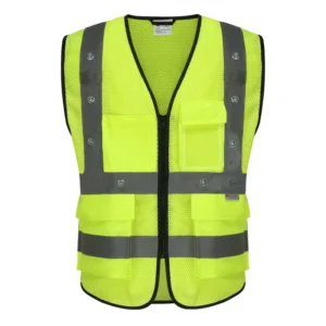 ANSI ISEA107 Surveyor Construction Traffic Safety Vest High Visibility Workwear Jacket LED Running Vest with LED Flashing Light