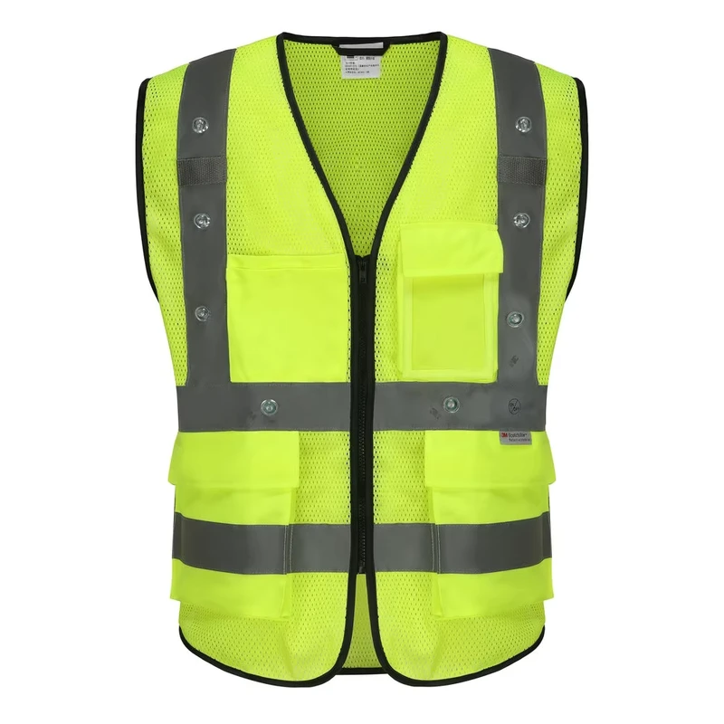 ANSI ISEA107 Surveyor Construction Traffic Safety Vest High Visibility Workwear Jacket LED Running Vest with LED Flashing Light
