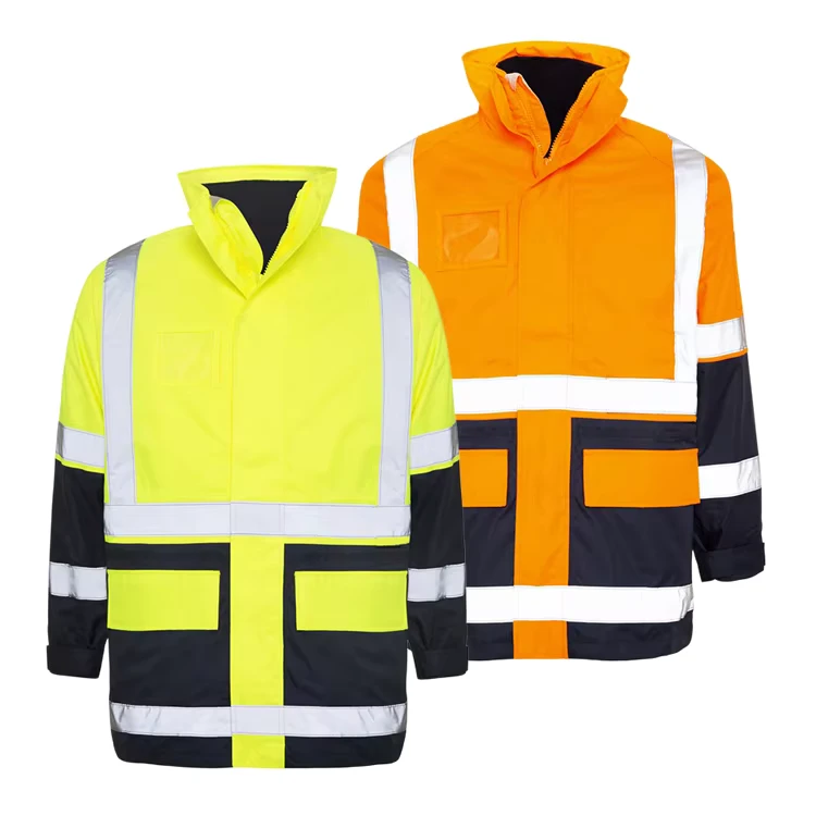 AS NZS 4602.1 5 in 1 Hi Vis Jacket Waterproof 300D Oxford Mining Construction Safety Parka Australia D N Orange Navy