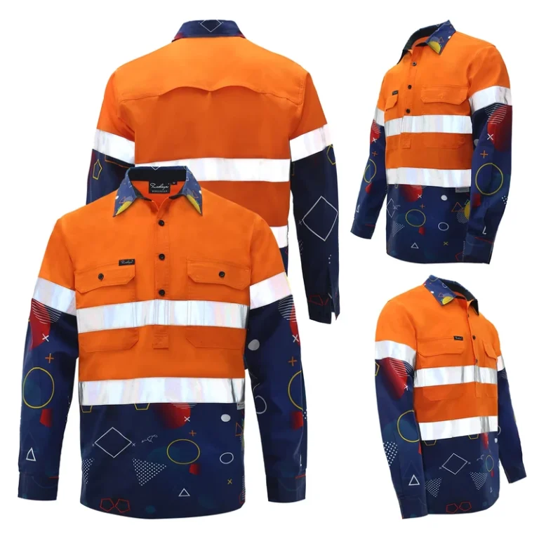 AS-NZS-Standard-Full-Printing-Hi-Vis-Orange-Work-Shirt-Mens-Safety-Uniform-Workwear-With-3M-Reflective-Tape