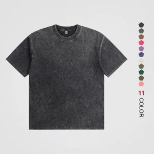 Acid Wash T Shirt Men 230GSM Heavyweight Cotton Boxy Oversized Drop Shoulder Vintage Washed Streetwear Tshirt