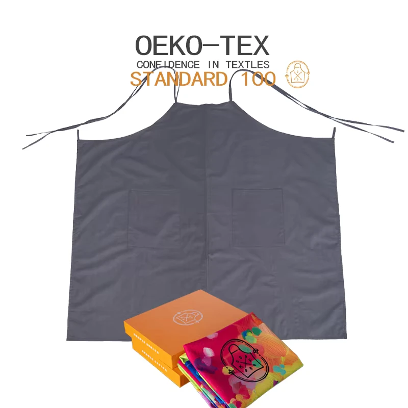 Adjustable Buckle Grey Cotton Kitchen Apron Custom Logo Dishwasher Florist Garden Work Apron