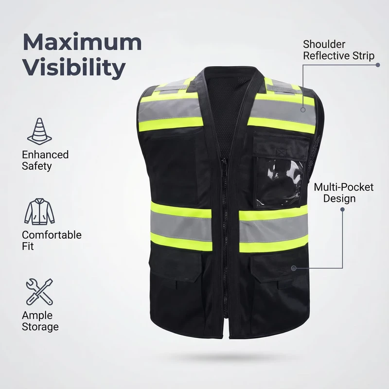 Adjustable Hi Vis Night Security Multi Pocket Reflective Safety Vest