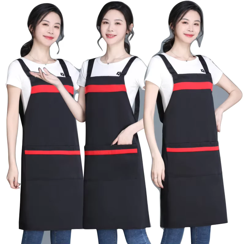 Adjustable Work Clothes Kitchen Aprons Custom Women's Cleaner and Restaurant Waiter Uniforms Men's Woven Aprons with Pockets