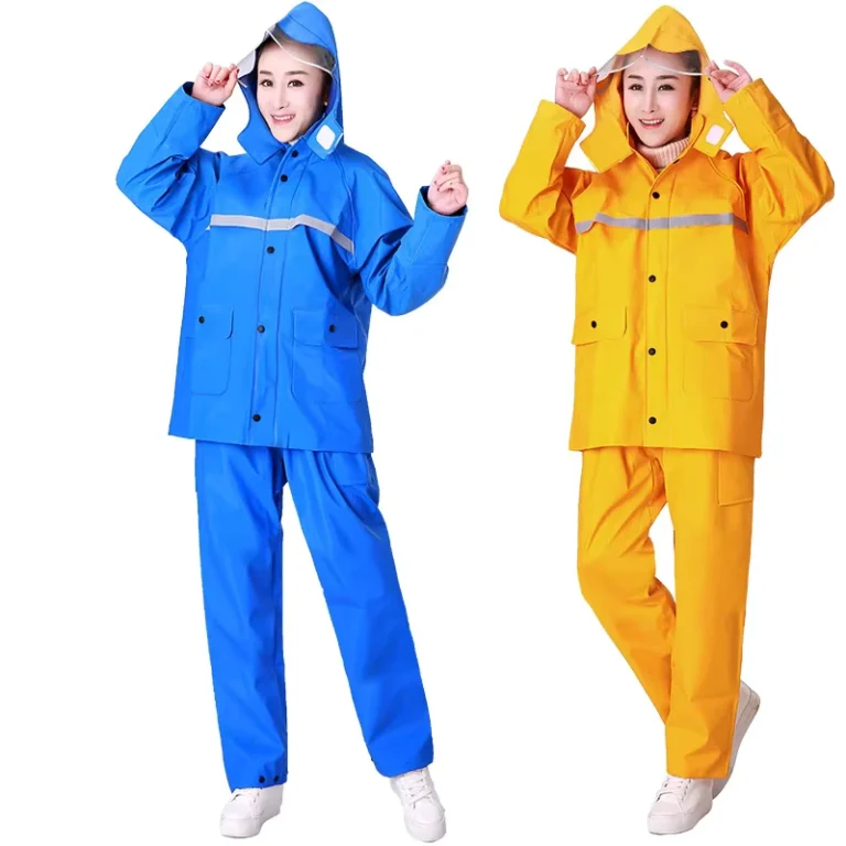 Adult-Heavy-Duty-PVC-Knitted-Fabric-Reusable-Windproof-Waterproof-Raincoat-Suit-Split-Camping-Motorcycle-Riding