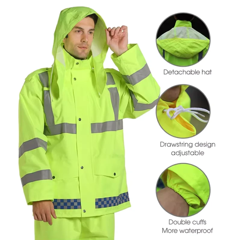 Adult Motorcycle Raincoat Set Waterproof High Visibility Raincoat and Rain Pants