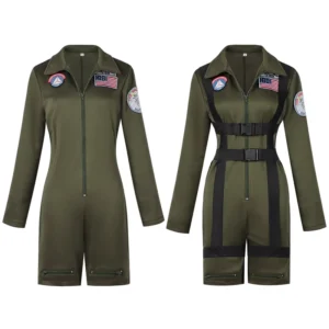 Adult Pilot Suit Green Uniform Halloween Jumpsuit Cosplay Stage Performance Unisex Polyester Long Sleeve