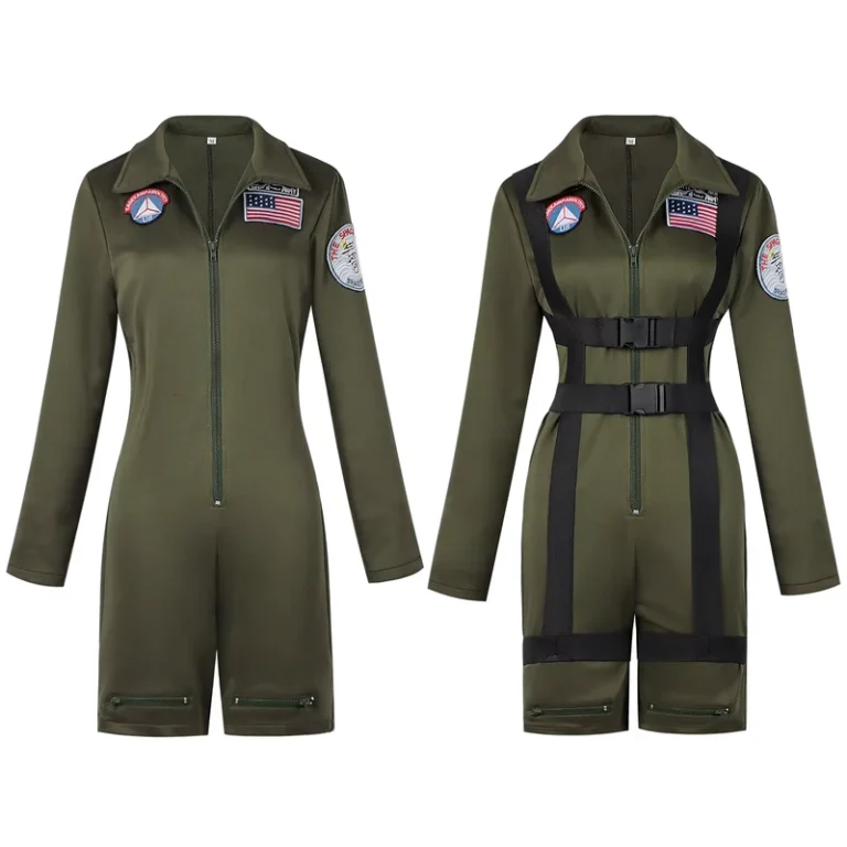Adult-Pilot-Suit-Green-Uniform-Halloween-Jumpsuit-Cosplay-Stage-Performance-Unisex-Polyester-Long-Sleeve