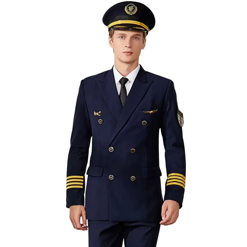 Air Captain Uniform Male Pilot Airline Uniform Coat Professional Suits Jacket + Pants Aviation Workwear Flight Clothing Custom