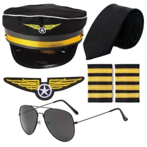 Airline Pilot and Captain Hat with Pilot Sunglasses Party Costume Accessories