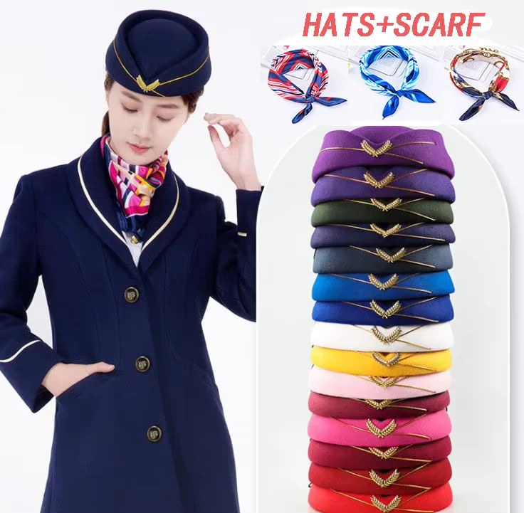 Airline-Stewardess-Hats-Handmade-Performance-Fedora-Uniform-Wool-Felt-Airline-pilot-Hat