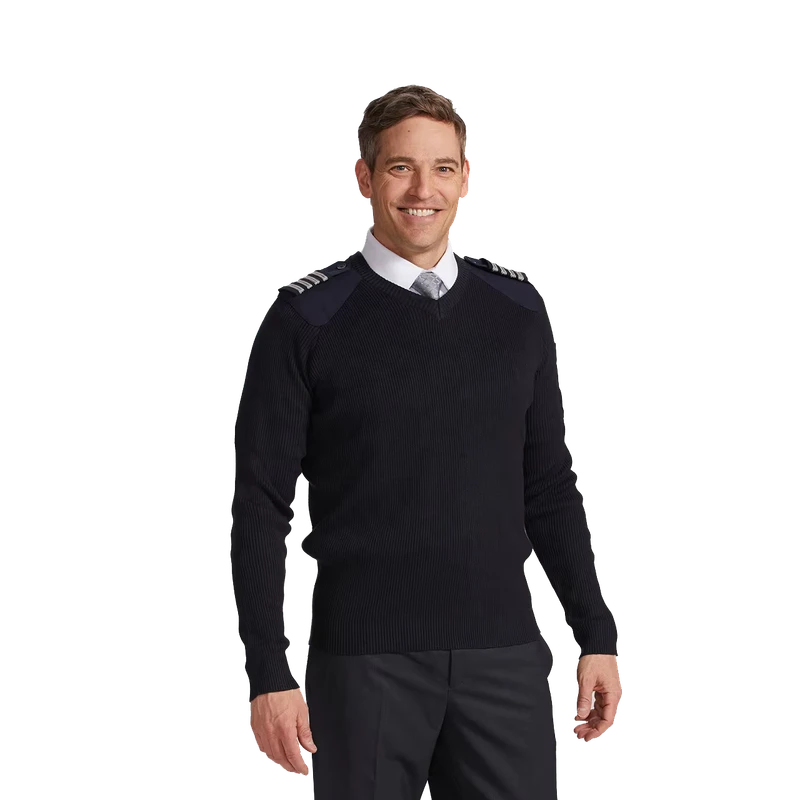 Airline pilot V Neck Men's Sweaters Dark Blue Fitted Vintage Winter Knitted Pullover Cardigan Sweater pilot Uniform