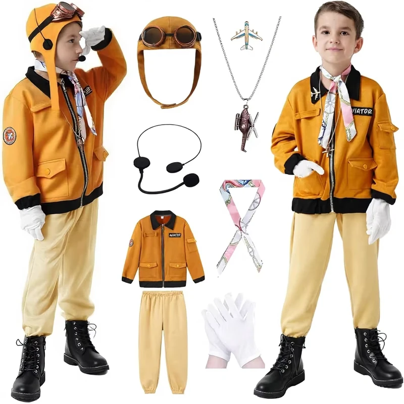 Akokvlar 9 Pcs Kids Pilot Aviator Echo Costume for Children