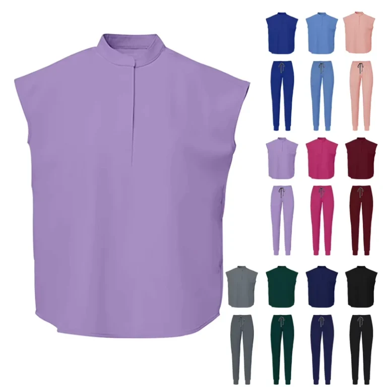 AliExpress-Plus-Size-Womens-Stand-Collar-Wide-Cuff-Solid-Color-Polyester-Dobby-Fabric-Nurse-Scrubs-Gown-Medical-Uniform